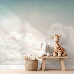 Papier peint nuages doux chambre bébé - Nuages de Ouate Intissé
