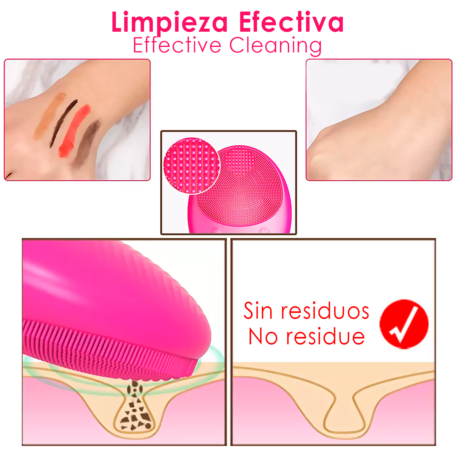 DAM Cepillo de limpieza facial. 12.000 revoluciones por minuto. Batería recargable. 6x4,2x8,3 Cm. Color: Fucsia