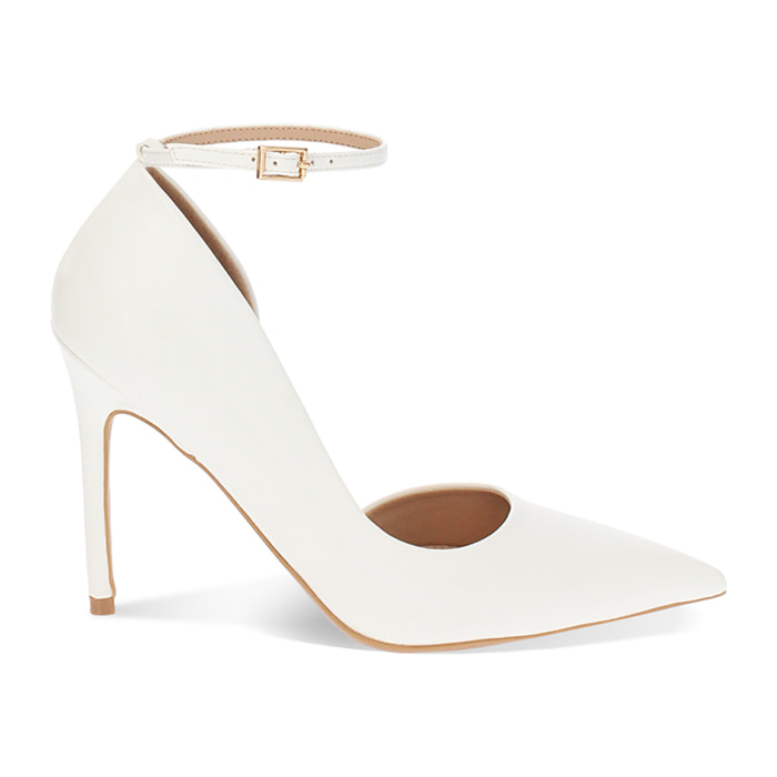 Décolleté donna bianche con cinturino, tacco 11 cm