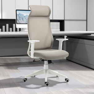 Conjunto de Oficina Incluye 1 Silla de Oficina Reclinable con Ruedas y Altura Ajustable 64x61x120,9-128,9 cm y 1 Alfombra Protectora de Suelo 90x120 cm Gris y Transparente