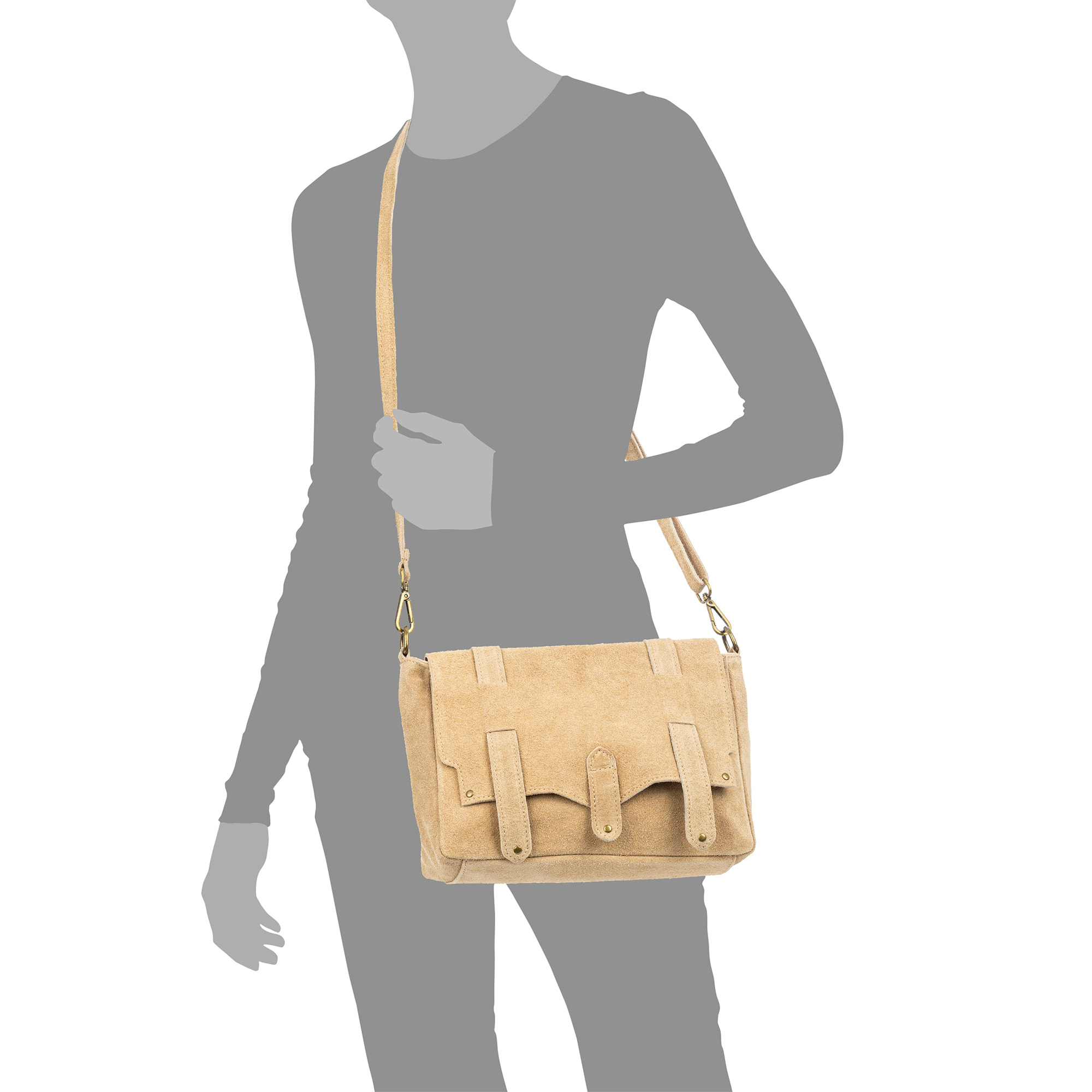 Aviatico borsa a tracolla donna. Pelle autentica Camoscio.