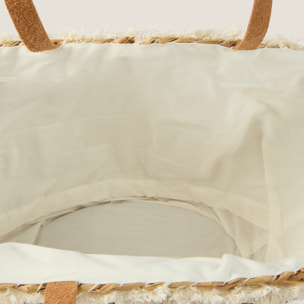 Capazo playa fibras naturales y cinta decorativa Becca color marfil natural