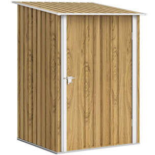 Cobertizo de Jardín Exterior, 0,92 m², 100x103x160 cm, Caseta de Jardín Exterior Metálica con 1 Puerta y Cerradura, para Almacenamiento de Herramientas, para Patio, Terraza, Marrón Claro
