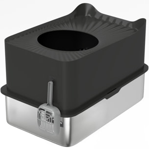 Maison de toilette XL 65L design - bac à litière grande taille 60 x 40 x 38 cm - acier inox ABS noir