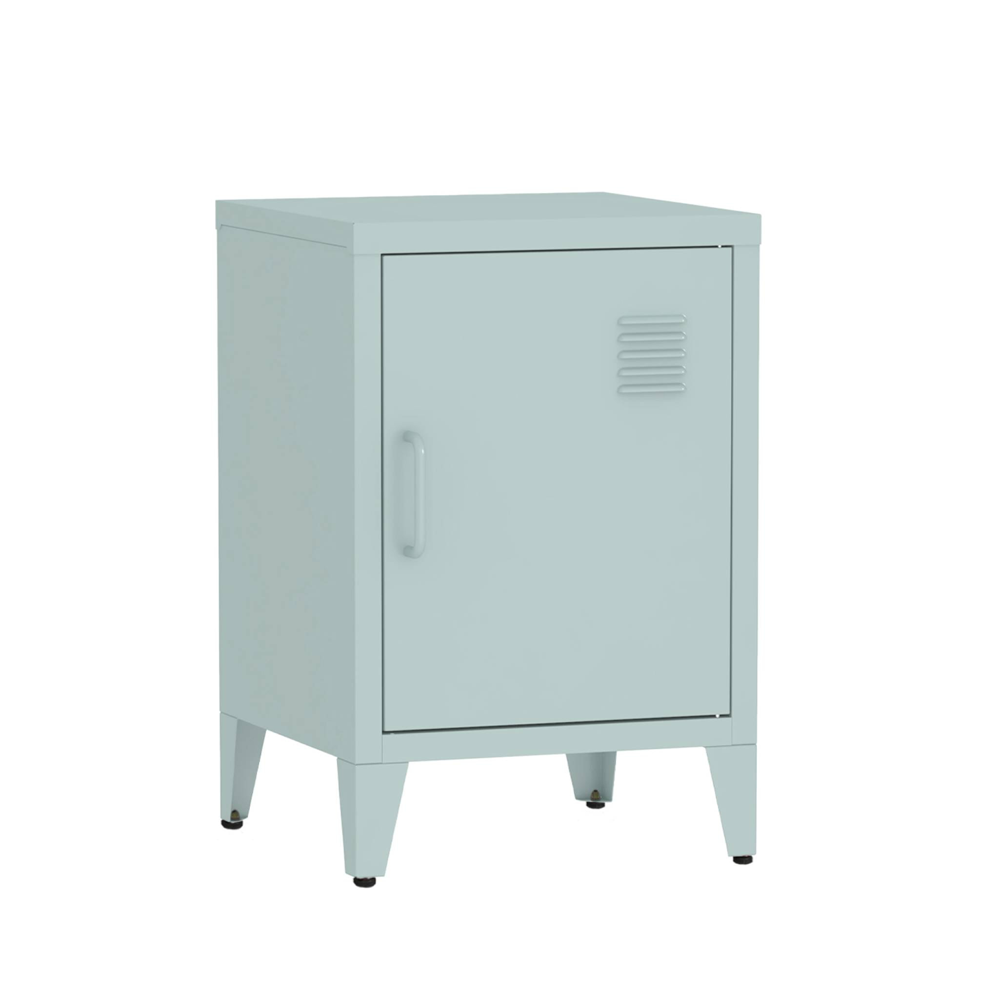 Lot de 2 tables de chevet en acier 1 porte. Bleu clair. casiers. L 38 x P 38 x H 55.7 cm