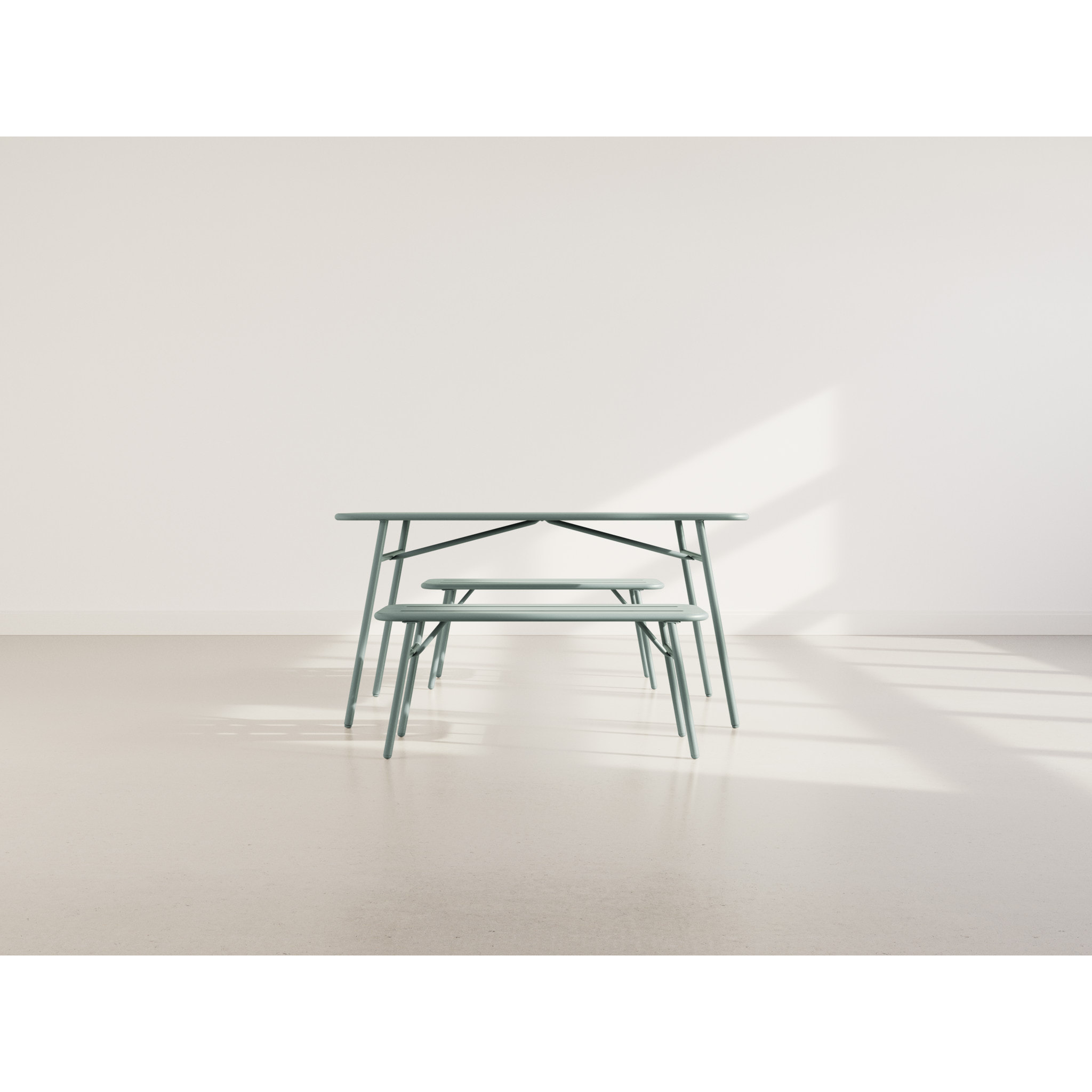 Ribola - ensemble table et bancs de jardin - 4 personnes - vert - Vert