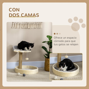 Árbol Rascador para Gatos, Árbol para Gatos, Altura 44 cm, Torre de Escalada con 2 Camas, Poste de Yute, Juguete Colgante, Gris Claro