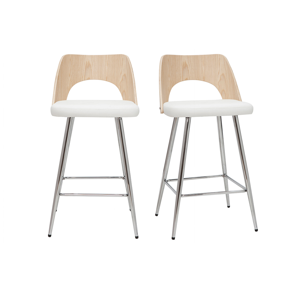 Tabourets de bar design bois et blanc H66.5 (lot de 2) FALCOM