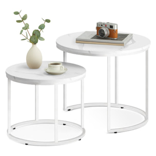 Set di 2 tavolini da salotto a incastro effetto marmo bianco