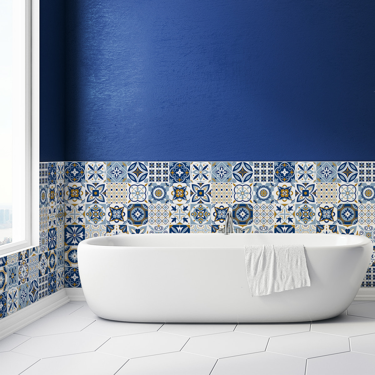 Stickers muraux - Sticker Mural Carrelage adhésif Cuisine Salle de Bain - 30 STICKERS CARRELAGES AZULEJOS MARTINHO