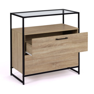 Commode Siena 2 tiroirs et plateau en verre