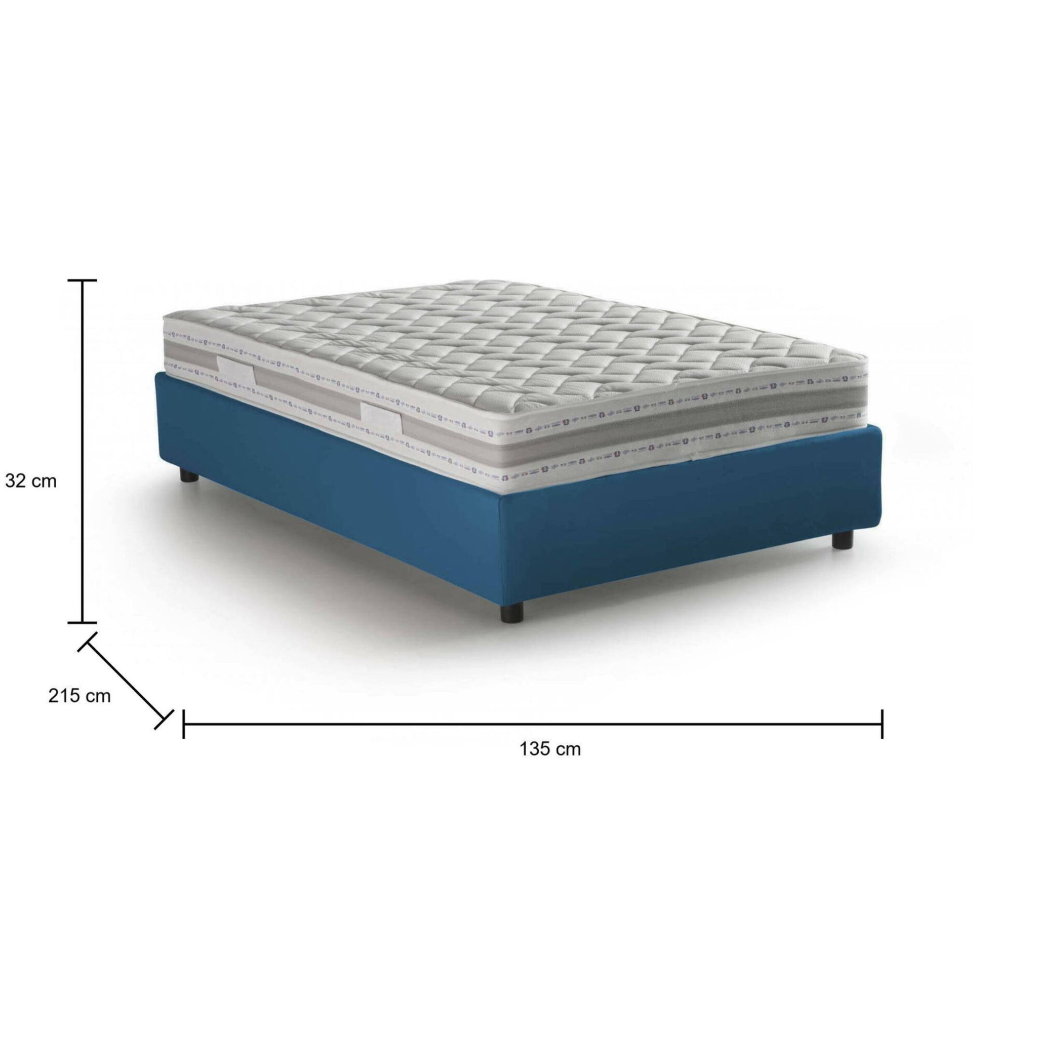 Letto piazza e mezza Rebecca, Letto contenitore con rivestimento in tessuto, 100% Made in Italy, Apertura frontale, con materasso Cm 120x200 incluso, Blu