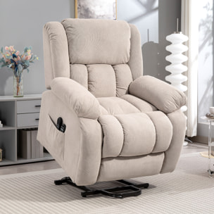 Fauteuil releveur massant chauffant grand confort - inclinable, repose-pieds rétractable - tissu toucher flanelle beige