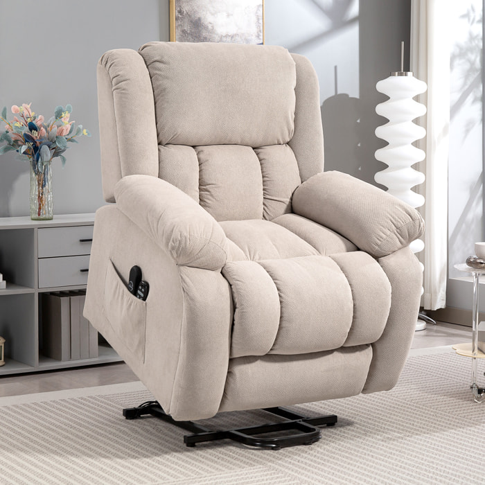 Fauteuil releveur massant chauffant grand confort - inclinable, repose-pieds rétractable - tissu toucher flanelle beige