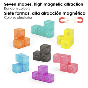 Cubo Magnético 3D Twist. Puzzle en 3 dimensiones, desafios con varios niveles de dificultad. 7 piezas 3D.