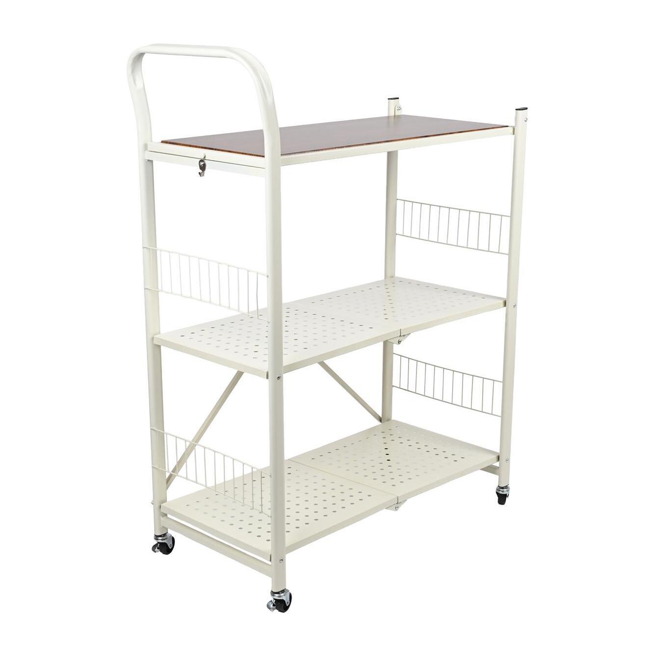 Carito de almacenaje plegable de 3 estantes con ruedas color blanco