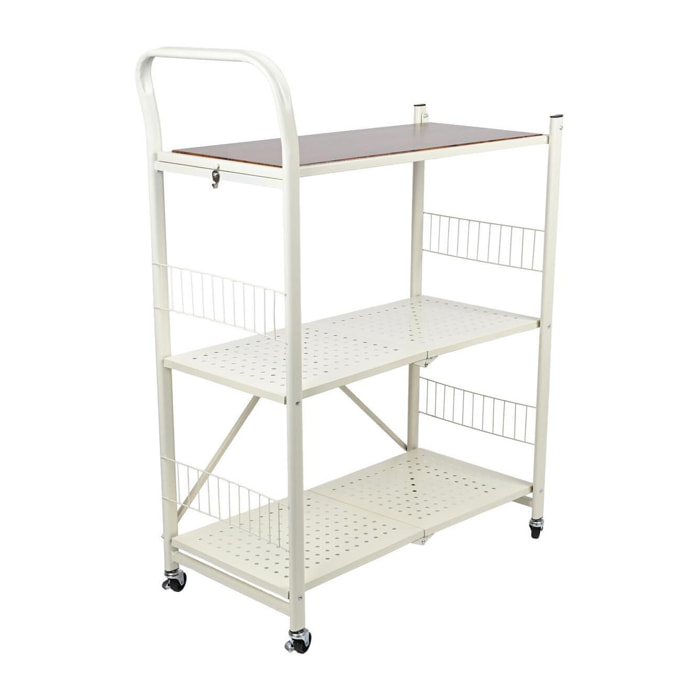 Carito de almacenaje plegable de 3 estantes con ruedas color blanco
