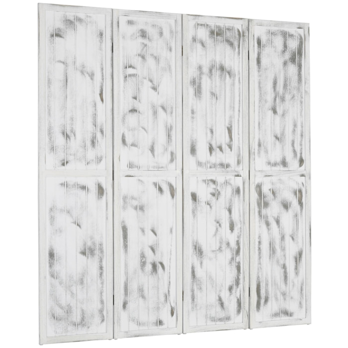 HOMCOM Biombo Plegable de 4 Paneles Separador de Ambientes 160,5x170 cm Divisor de Habitación Decoración Elegante para Dormitorio Salón Cocina Blanco Rústico