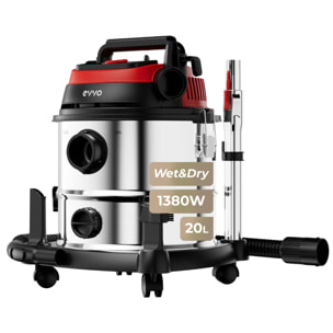 Aspirador Sólidos y Líquidos EVVO AE84, 1380W, 20L, Función Soplado y Filtro HEPA