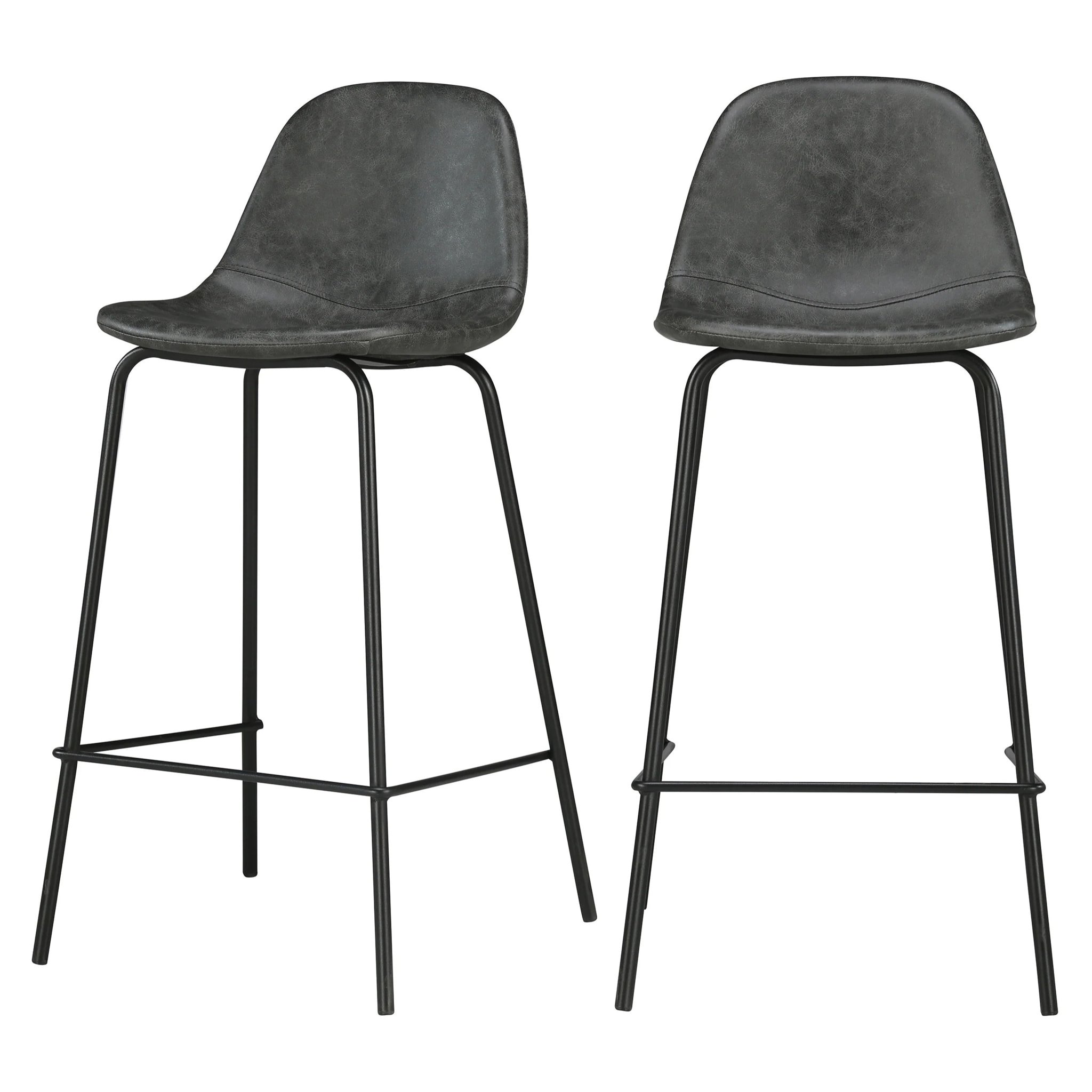 Lot de 2 chaises pour îlot central 65 cm en cuir synthétique gris - Henrik