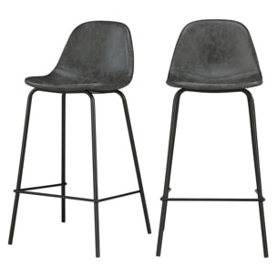 Lot de 2 chaises pour îlot central 65 cm en cuir synthétique gris - Henrik