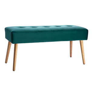 Banc scandinave capitonné en tissu velours bleu pétrole et bois clair L96 cm GUESTA