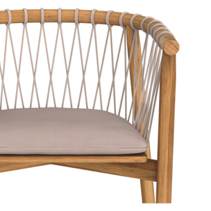 Chaise de jardin Yago en bois de teck et tissu gris clair