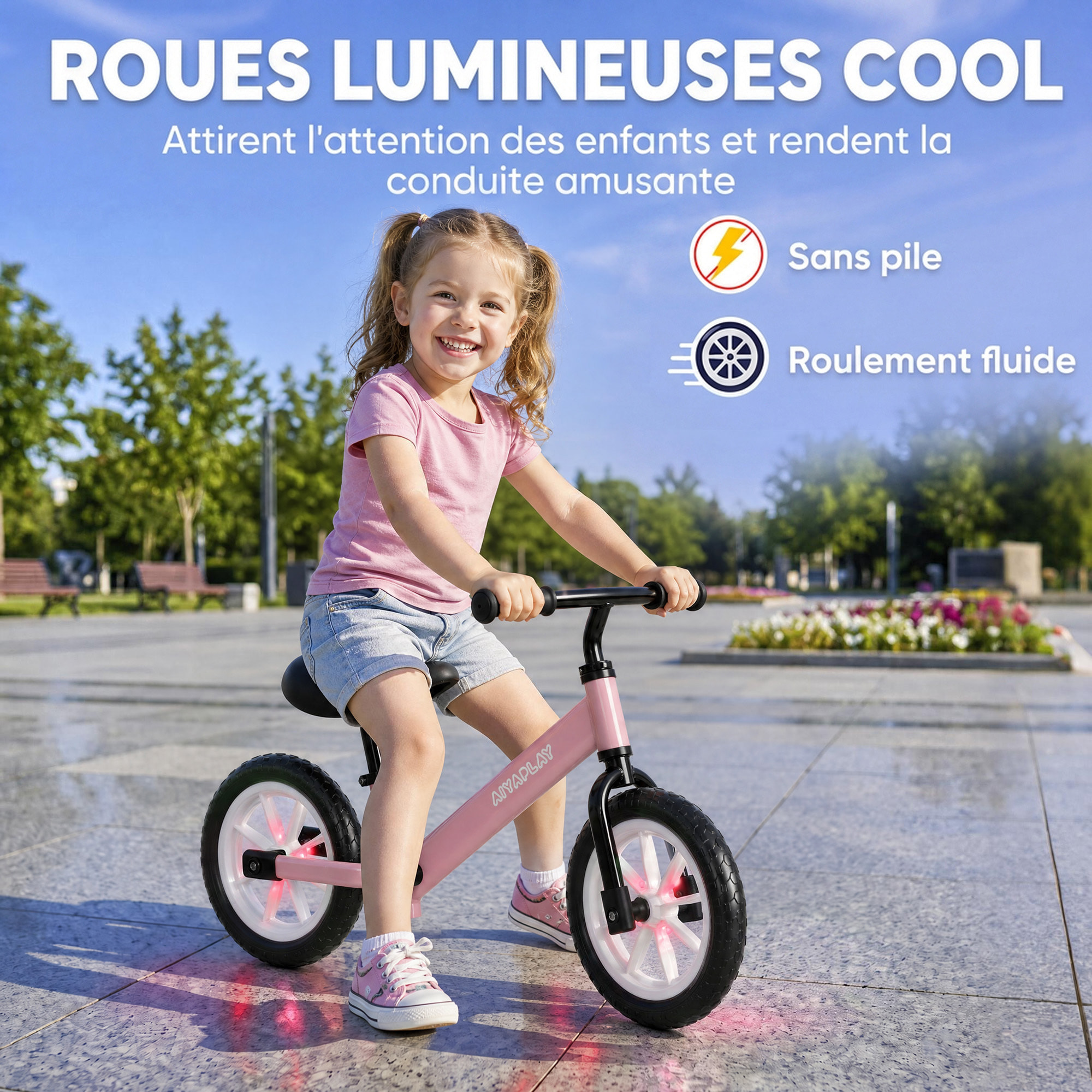 Draisienne enfant LED siège guidon réglables pneus mousse rose