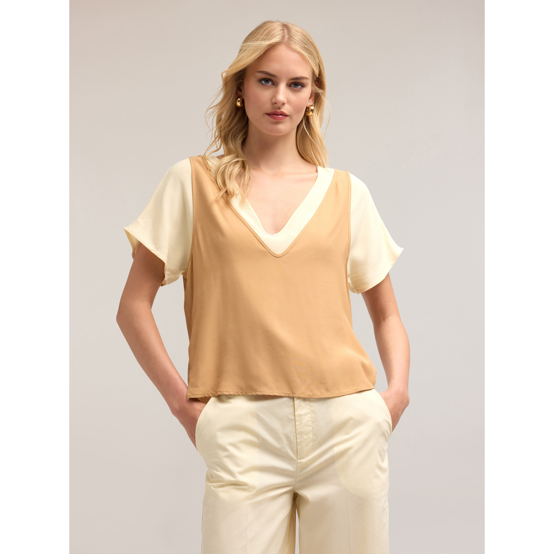 Motivi - Blusa doble de viscosa - Beige