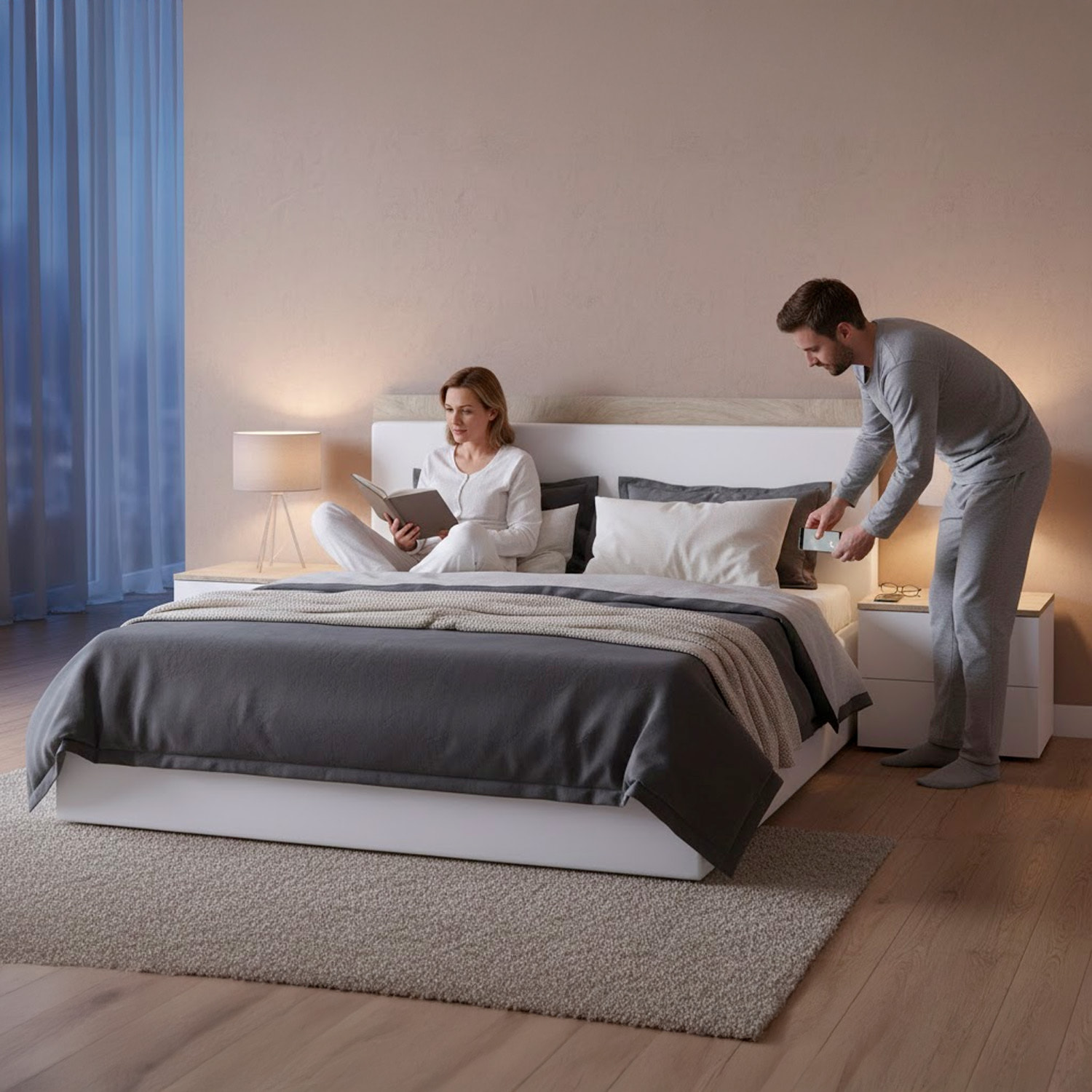 Set Camera Da Letto Con Testiera Matrimoniale Da 176 Cm E 2 Comodini Con Cassetti Testata Letto Arredo Per Letti 135 150 160 Cm Rovere E Bianco