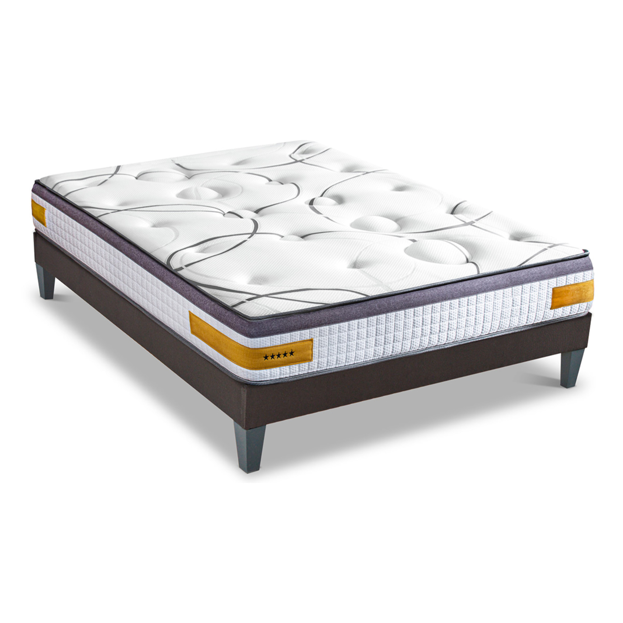 Ensemble Matelas Copenhague & Sommier KIT15, 24 cm, Technologie tri-lattes, Soutien Ferme, Aération Optimale