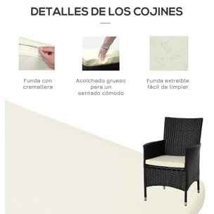 Conjunto de Muebles de Exterior de Ratá¡n 1 Mesa 2 Sillas Estructura Metal Negro