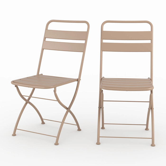 Lot de 2 chaises de jardin en métal taupe, pliantes - Yumi
