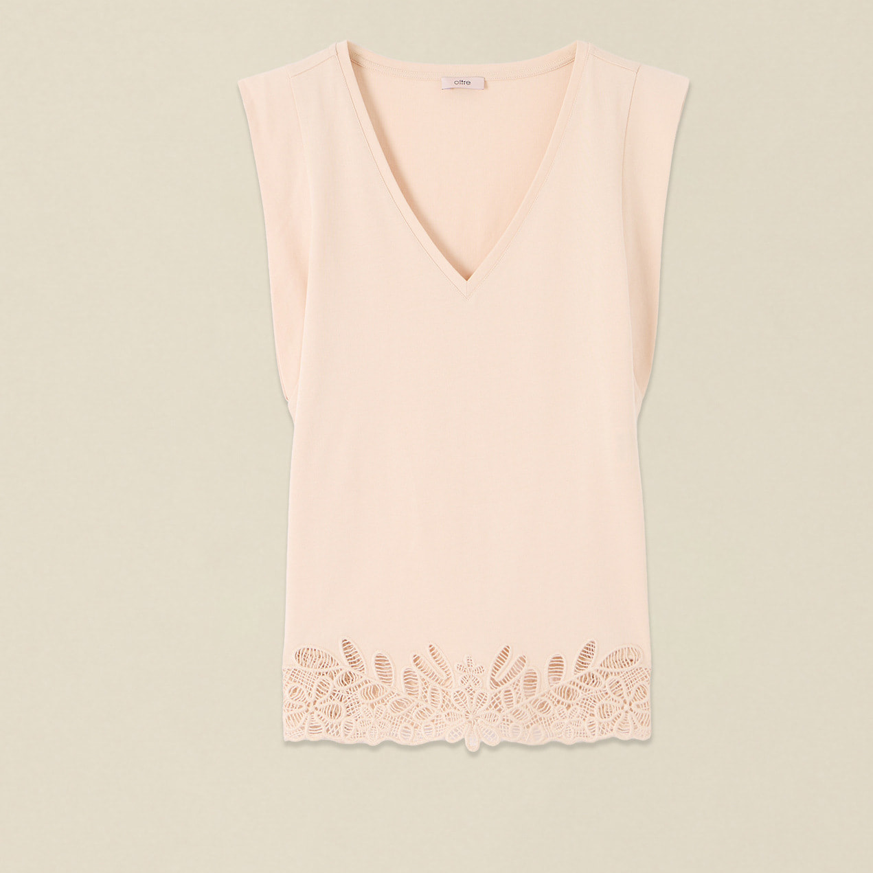 Oltre - Top de algodón con macramé - Beige