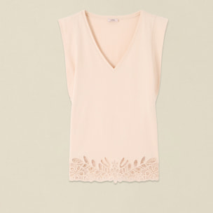 Oltre - Top de algodón con macramé - Beige