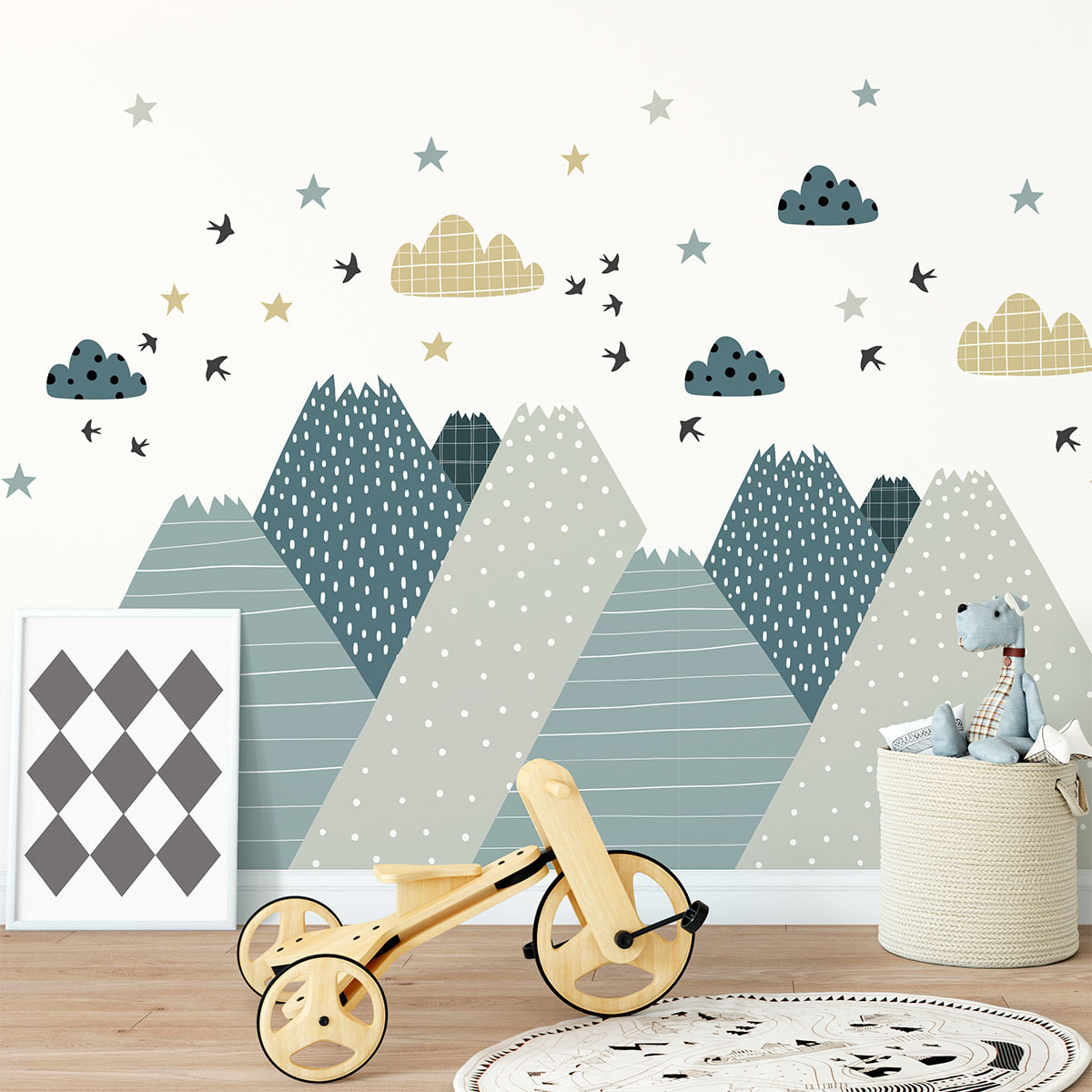 Stickers muraux enfants - Décoration chambre bébé - Autocollant Sticker mural géant enfant montagnes scandinaves ALIKA