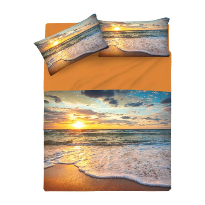 INTRECCI Set Lenzuola Matrimoniali in Cotone, Stampa Alta Qualità, Lenzuolo Sotto + Lenzuolo Sopra + 2 Federe, Comfort, Morbidezza, per Pelli Sensibili, non Stringe in Lavatrice. Fantasia: Sunrise