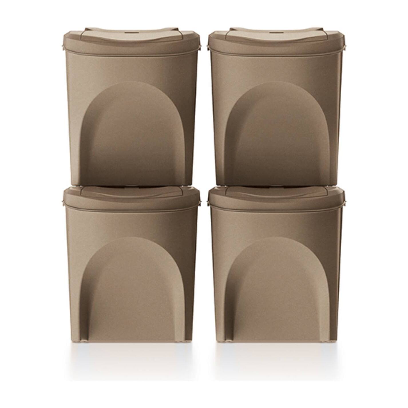 Set de 3 cubos de basura papelera reciclaje, marrón eco, volumen 3x25l
