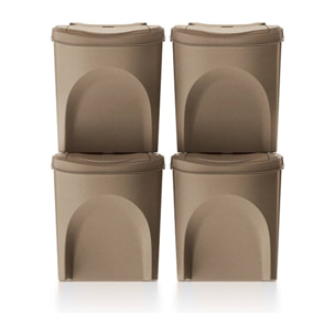 Set de 3 cubos de basura papelera reciclaje, marrón eco, volumen 3x25l