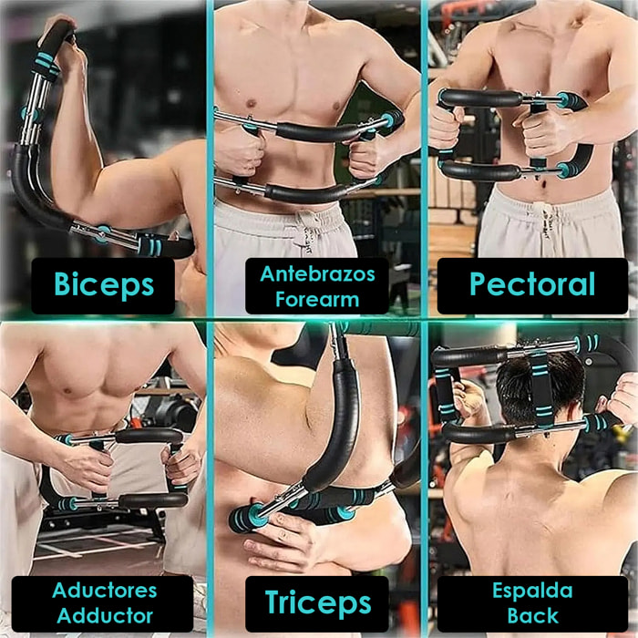 Entrenador de brazos de acero de precisión, con resistencia ajustable 20-40kg, mangos antideslizantes y doble resorte en U.