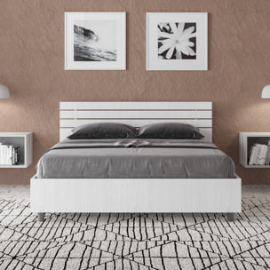 Lit double avec sommier 140x200 tête de lit inclinée avec des lames frêne blanc Ankel
