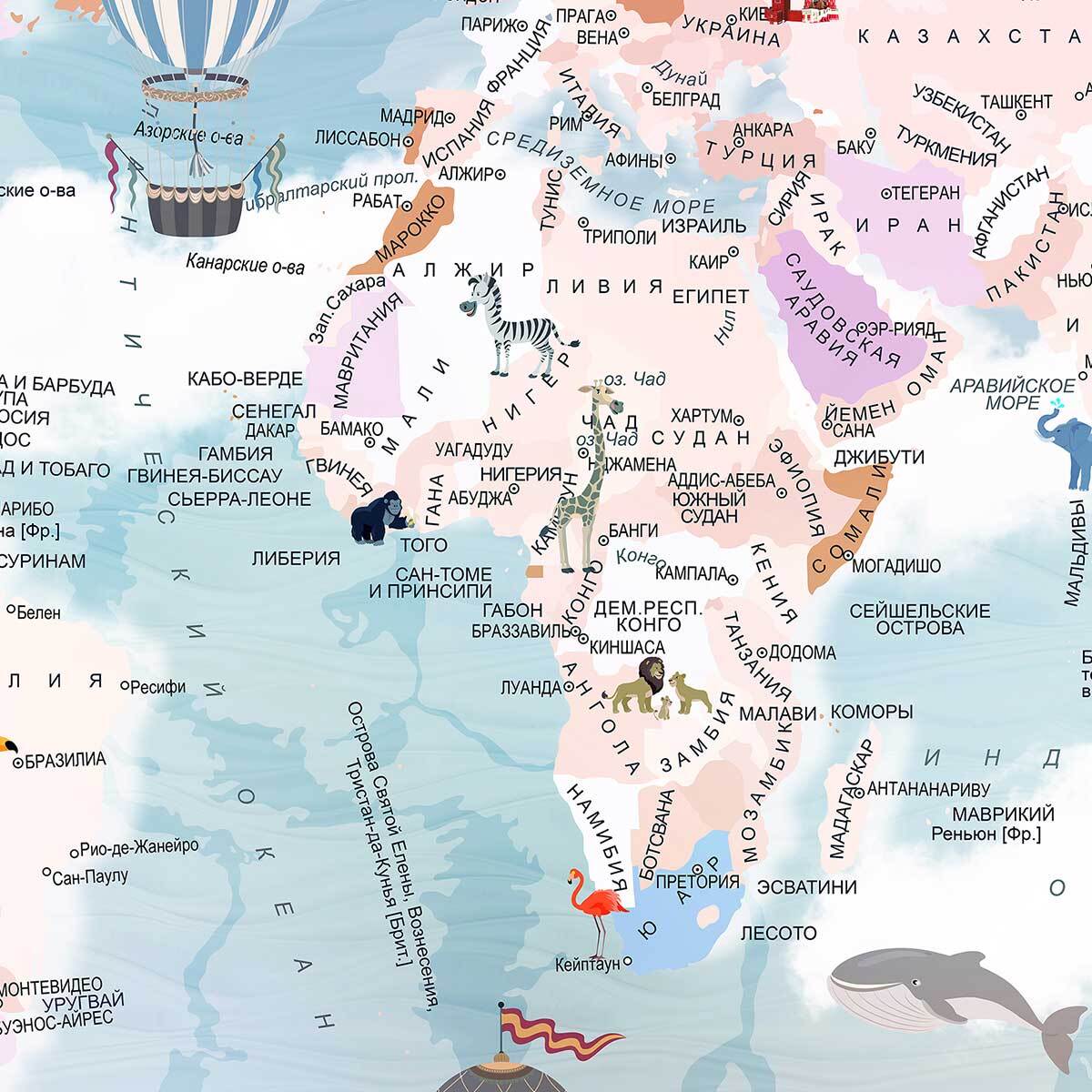 Affiche encadrée carte du monde illustrée enfants Affiche + cadre en métal - Noir