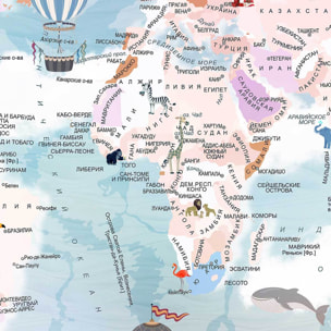 Affiche encadrée carte du monde illustrée enfants Affiche + cadre en métal - Noir