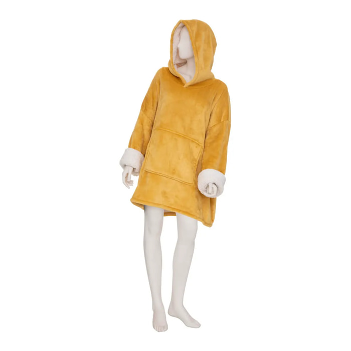 Plaid sweatshirt capuche - flanelle - jaune ocre - L-XL
