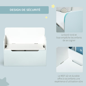 Coffre à jouets banc 2 en 1 - coffre de rangement dim. 60L x 30l x 50H cm - vérin pneumatique MDF bleu clair