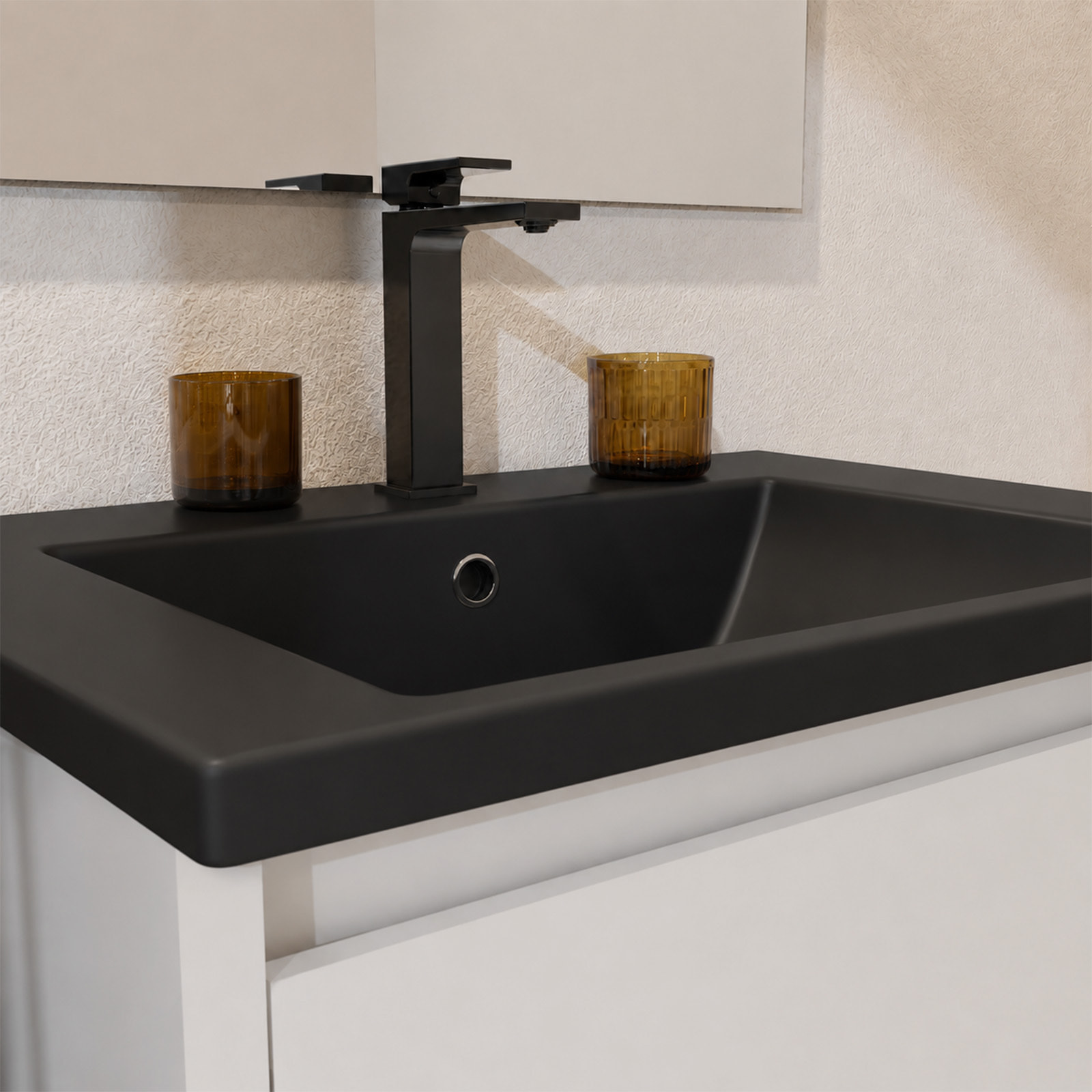 Meuble de Salle de Bains 50 cm Blanc 2 Portes et Vasque Céramique Noire - XENOS