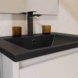 Meuble de Salle de Bains 50 cm Blanc 2 Portes et Vasque Céramique Noire - XENOS