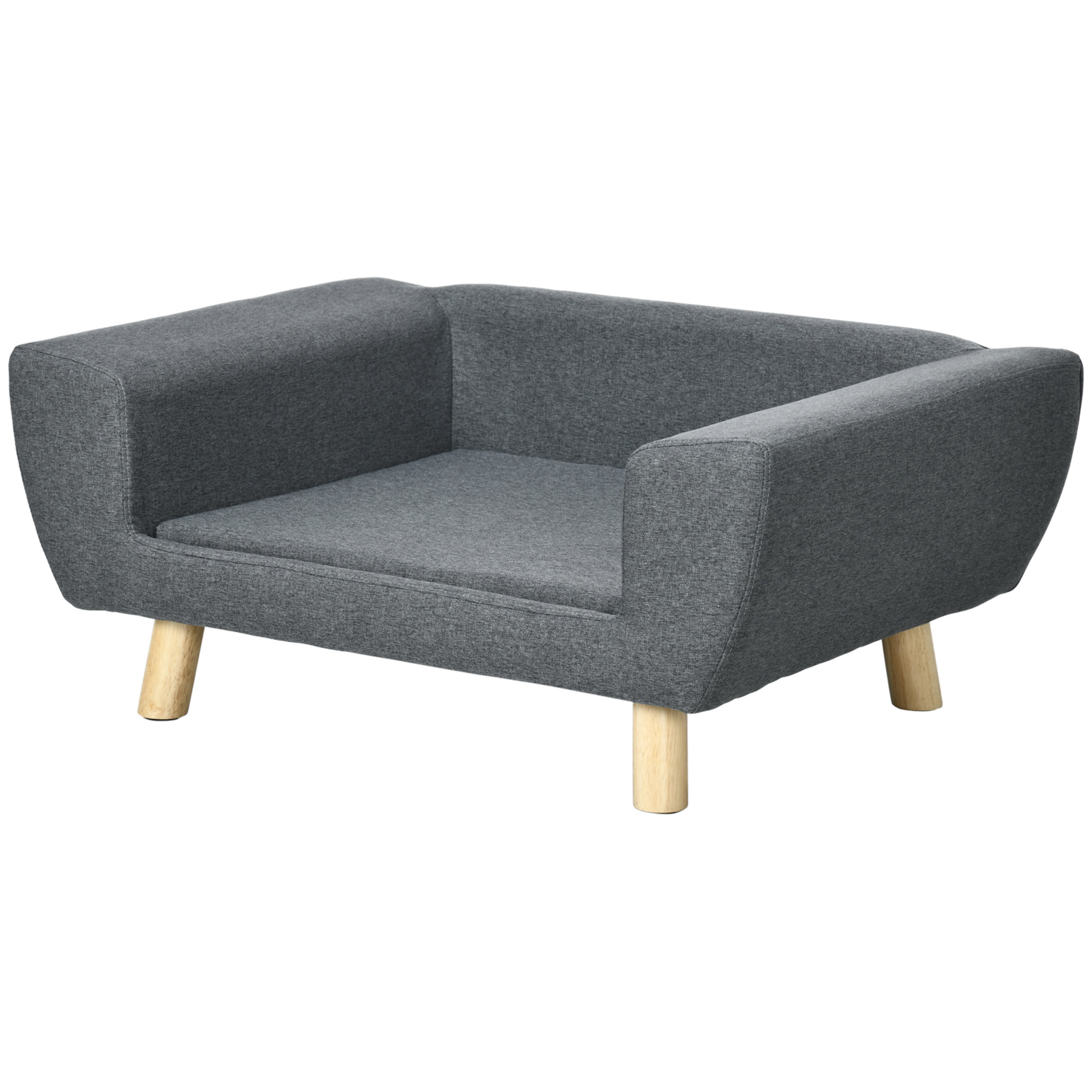 Canapé chien lit pour chien design scandinave coussin moelleux pieds bois massif dim. 87 x 61 x 36 cm polyester gris