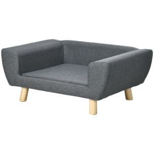 Canapé chien lit pour chien design scandinave coussin moelleux pieds bois massif dim. 87 x 61 x 36 cm polyester gris
