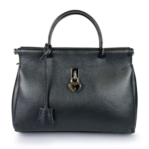 Borsa Donna in vera pelle Made in Italy colore Nero dimensioni cm 30 X 21 X 12